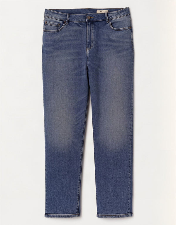 Calça jeans feminina Marks & Spencer Mom Tapered Reino Unido 16 grande W32 L26 azul
