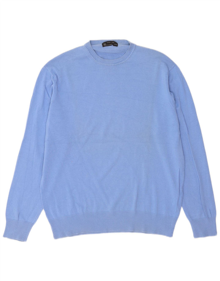 Zara Suéter masculino com gola redonda XL algodão azul
