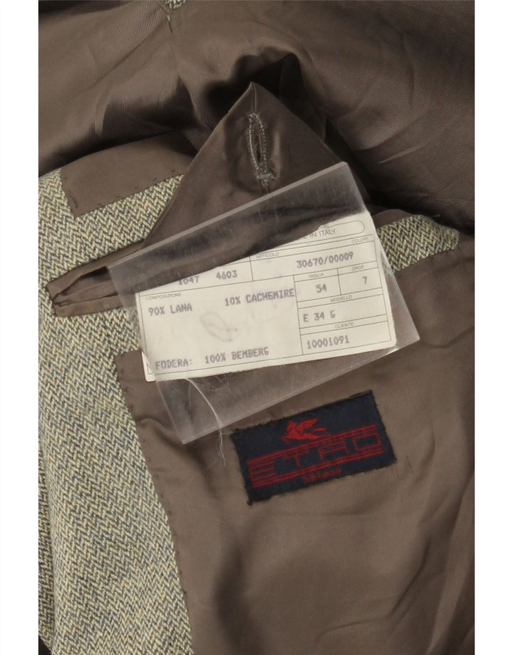 Jaqueta Blazer Masculina Etro com 3 Botões IT 54 2XL Lã Espinha de Peixe Verde