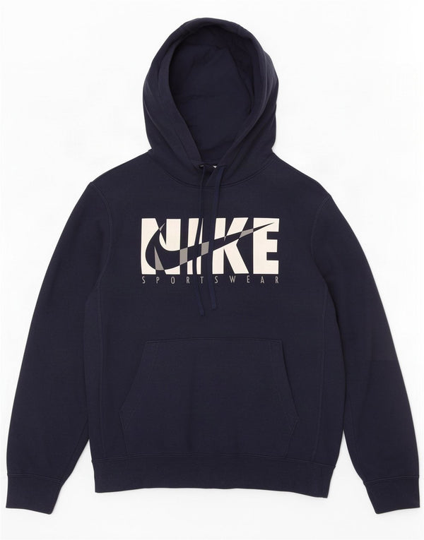 Suéter com capuz gráfico Nike masculino pequeno algodão azul marinho