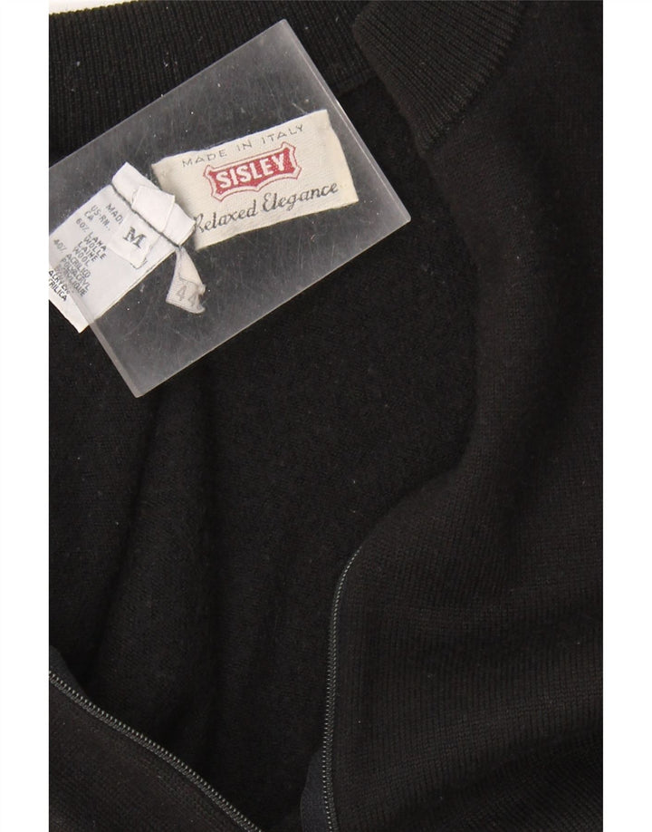 Suéter cardigã feminino SISLEY Reino Unido 12 lã preta média