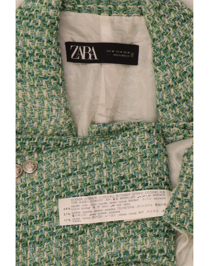 Jaqueta blazer feminina Zara com peito duplo Reino Unido 12 algodão verde médio