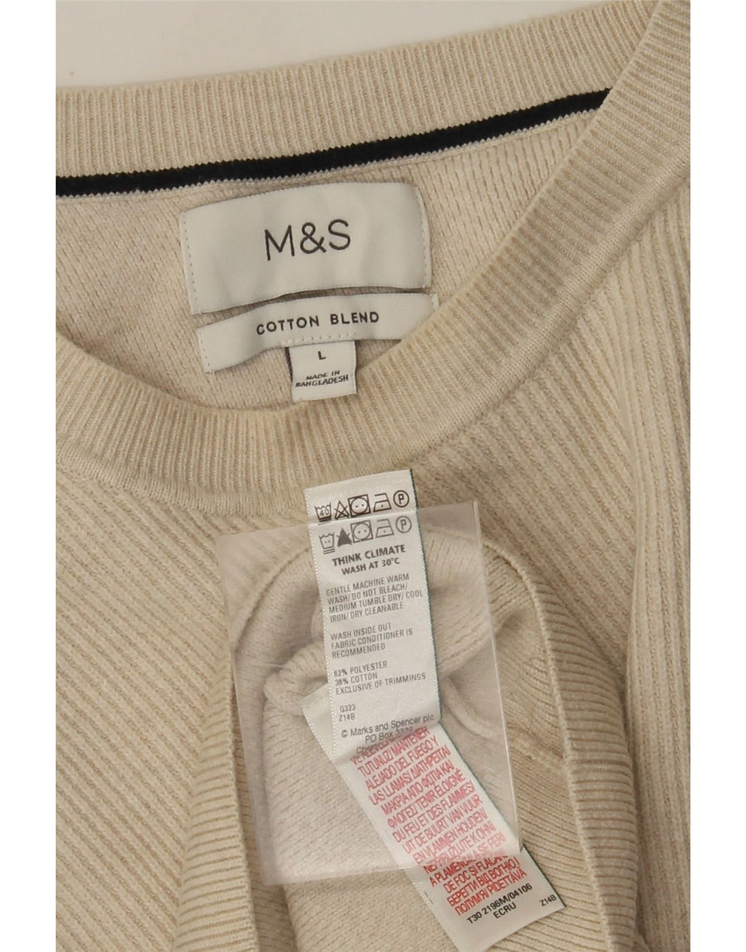 Suéter masculino Marks & Spencer com gola redonda, grande poliéster bege