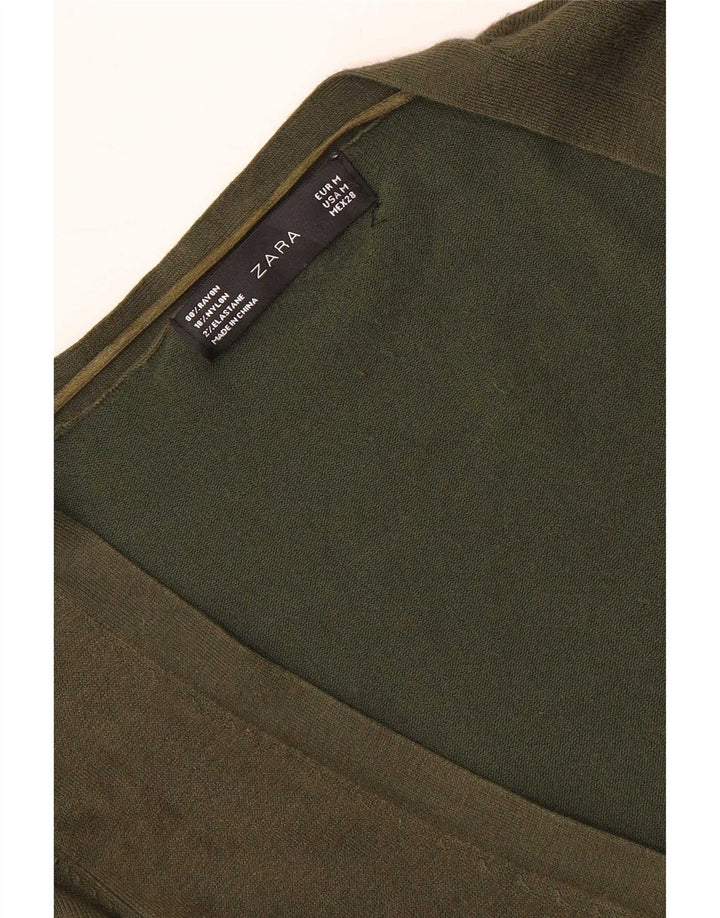 Suéter cardigã feminino Zara Longline UK 12 médio caqui rayon