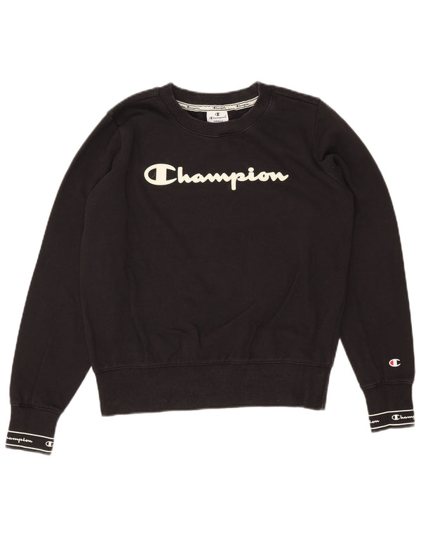 CHAMPION moletom feminino gráfico jumper UK 10 pequeno algodão preto