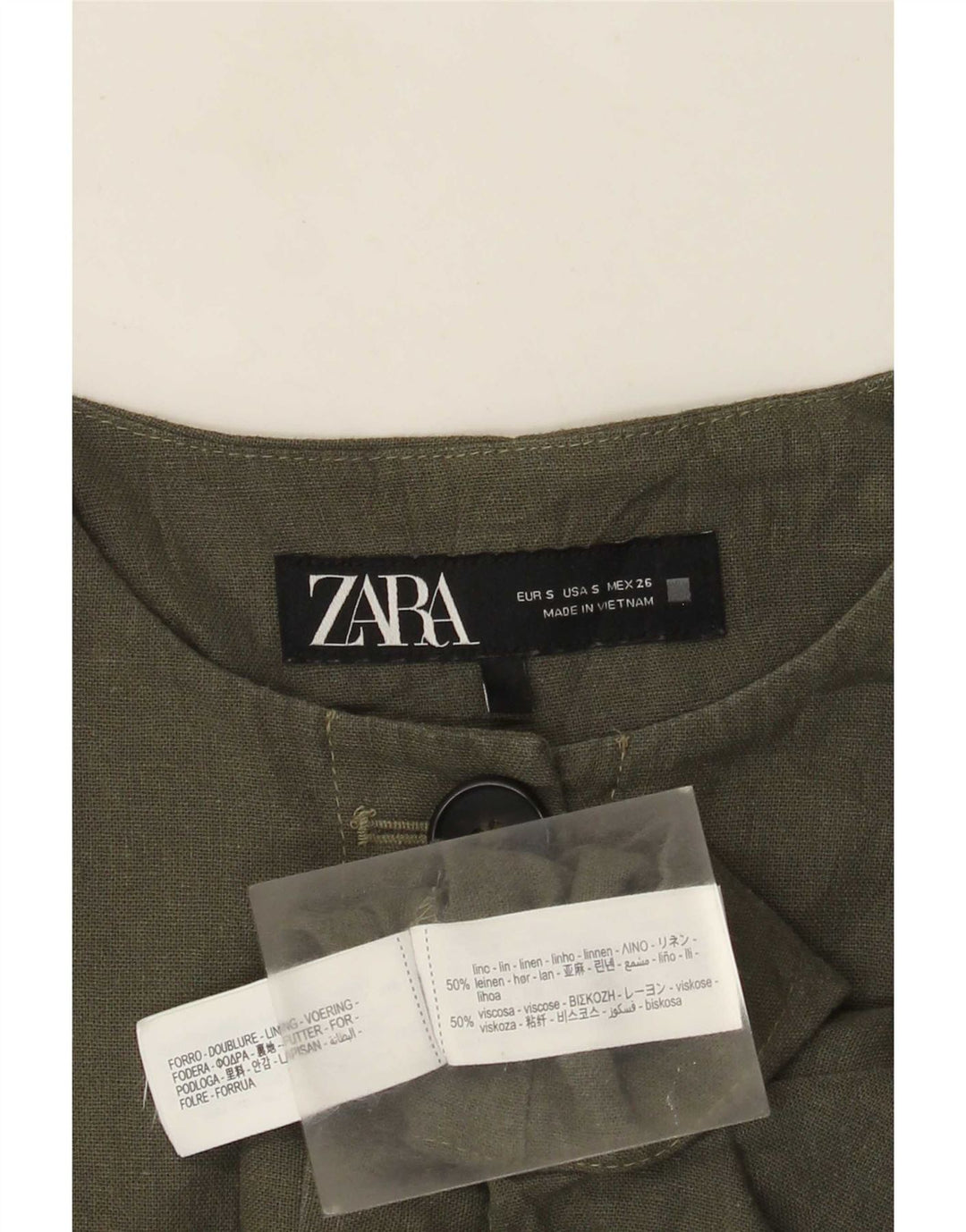 Zara Womens Oversized Bolero Jacket UK 10 Small Khaki Linen
