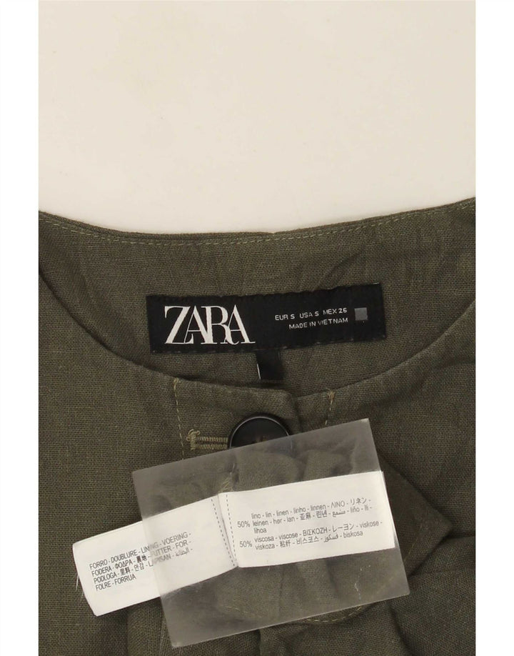 Zara Womens Oversized Bolero Jacket UK 10 Small Khaki Linen