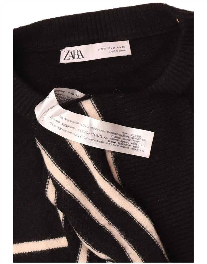 Suéter feminino Zara com gola redonda grande e listrado preto médio UK 14