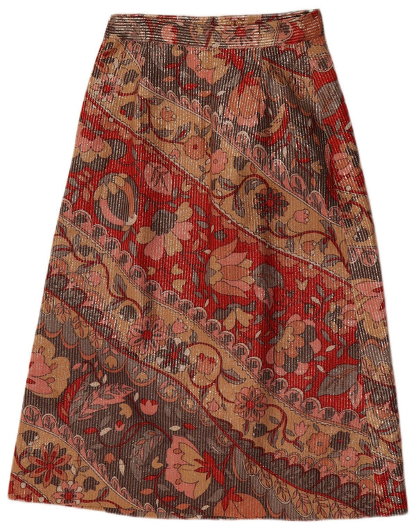 Saia midi feminina vintage W26 pequena floral multicolorida