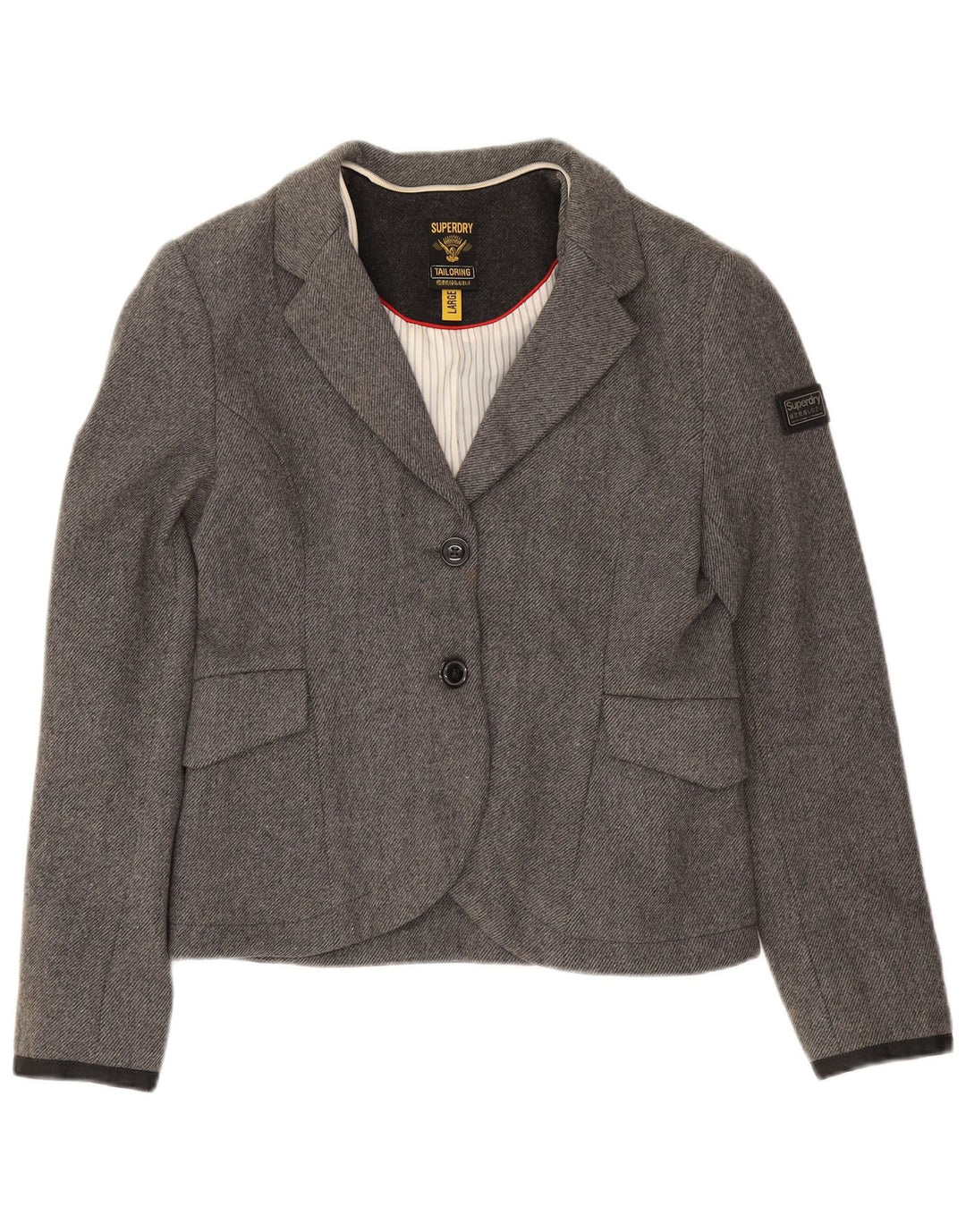Jaqueta Blazer Feminina Superdry com 2 Botões Reino Unido 14 Lã Cinza Grande