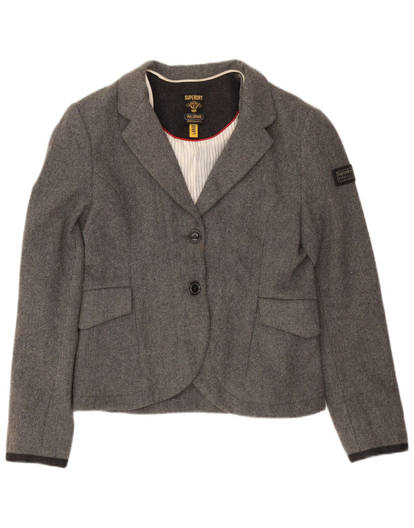 Jaqueta Blazer Feminina Superdry com 2 Botões Reino Unido 14 Lã Cinza Grande