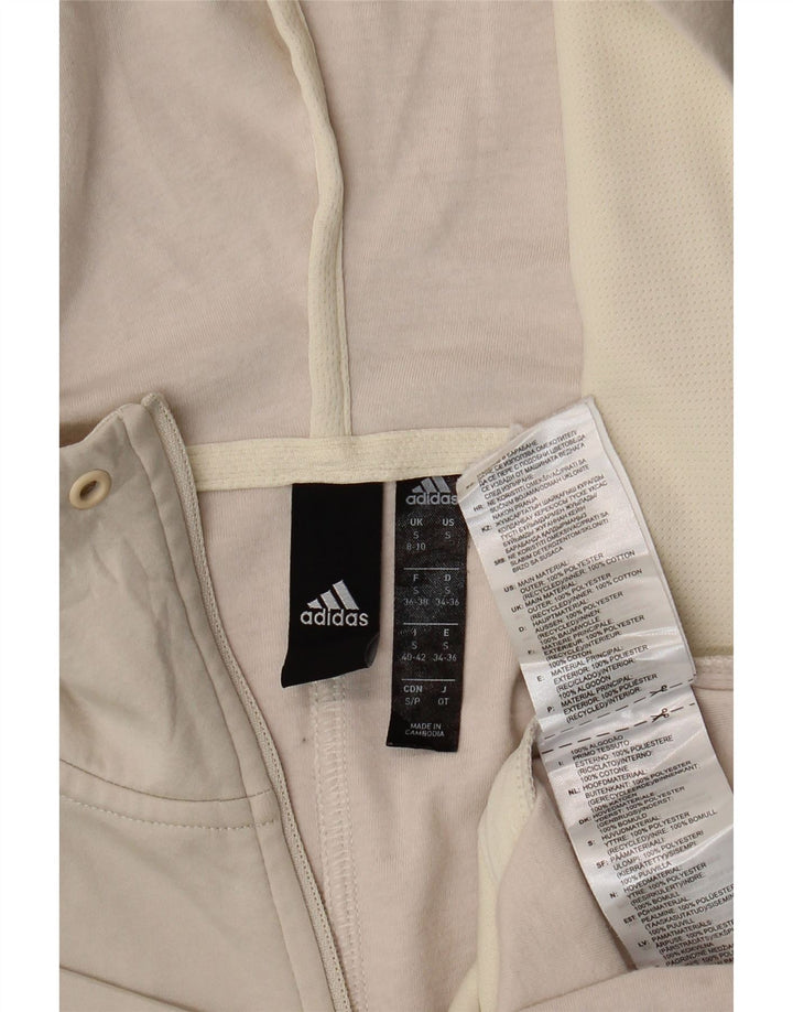 ADIDAS Womens Zip Hoodie Sweater UK 8/10 Pequeno Off White Poliéster