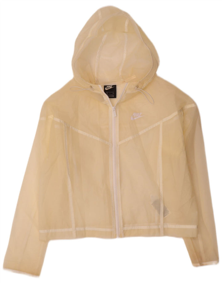 Jaqueta de chuva feminina Nike com capuz grande tamanho UK 10 pequena off white poliuretano