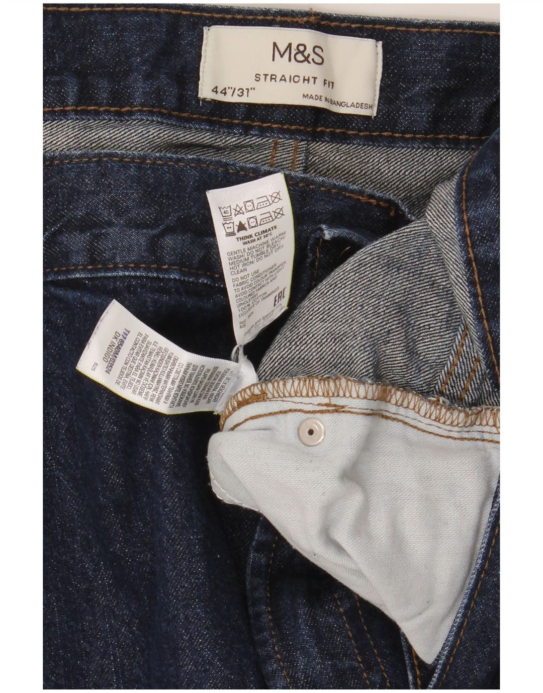 Jeans retos masculinos Marks & Spencer W44 L31 algodão azul marinho