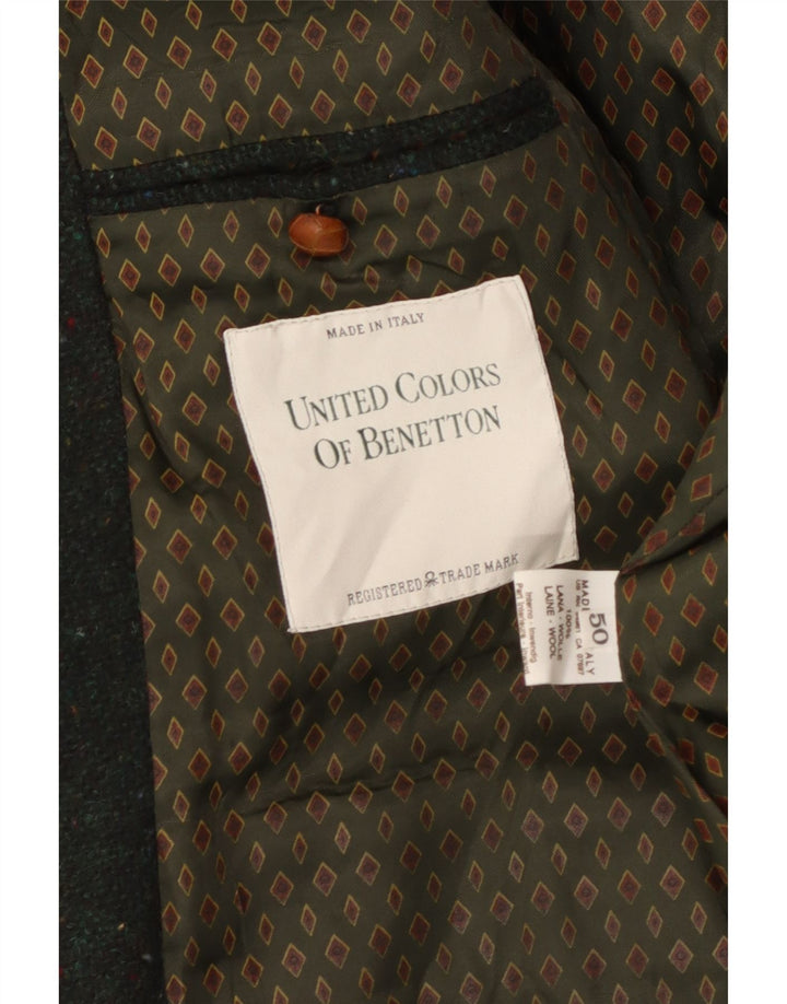 Jaqueta blazer masculina de 2 botões Benetton IT 50 grande lã manchada verde
