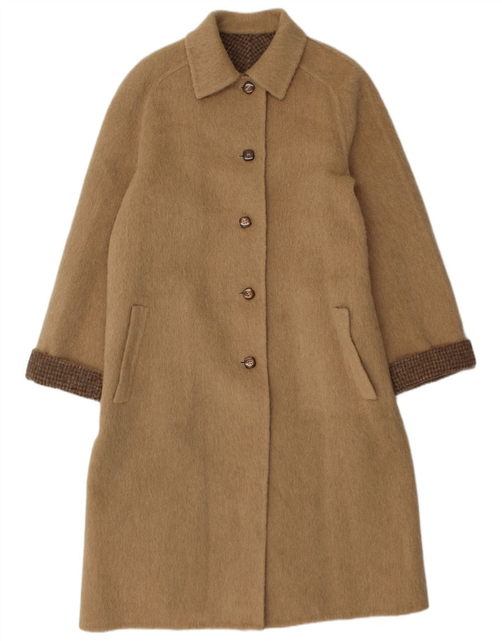 Sobretudo reversível feminino vintage IT 46 grande lã virgem marrom
