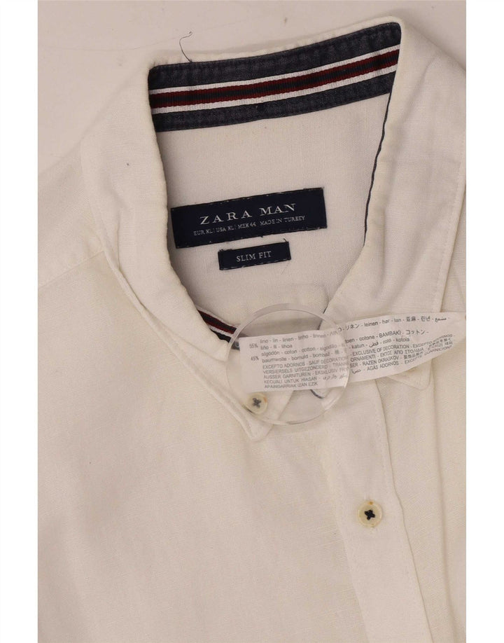 Camisa masculina Zara Slim Fit XL linho branco
