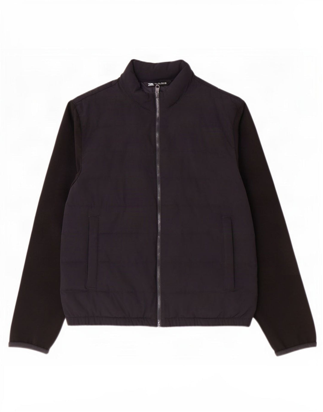 Jaqueta acolchoada masculina Zara UK 40 grande poliéster colorblock azul marinho