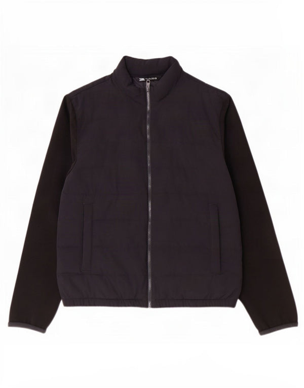 Jaqueta acolchoada masculina Zara UK 40 grande poliéster colorblock azul marinho