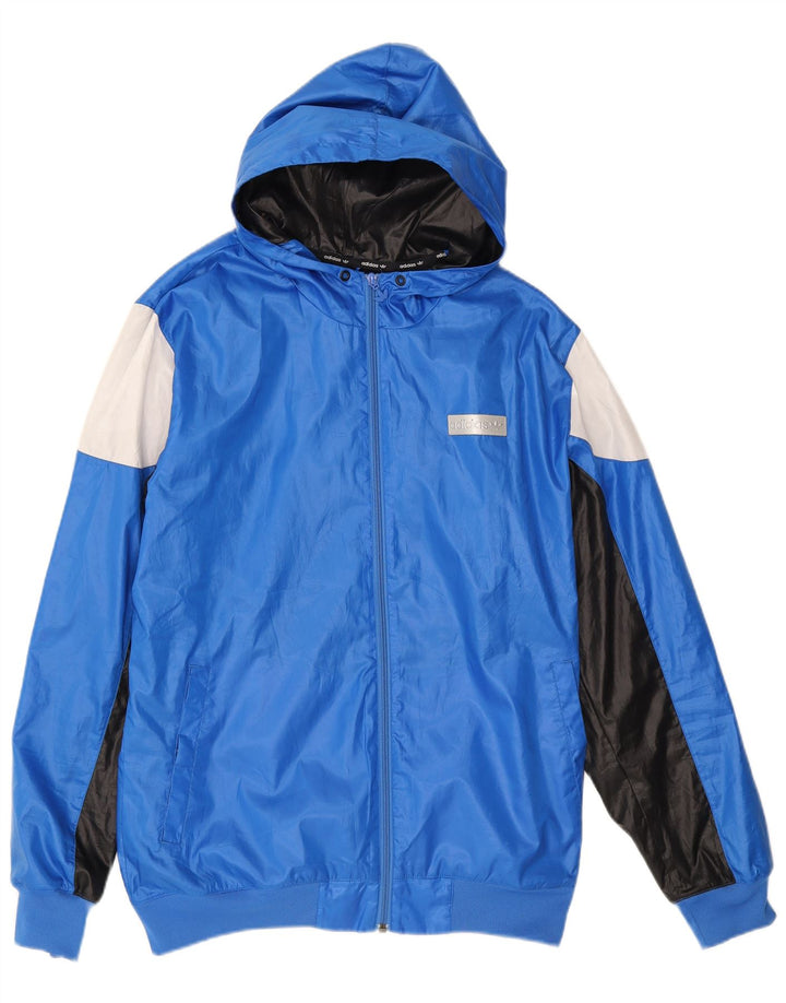 Adidas Mens Hooded Rain Jacket UK 40 Grande Azul Colorblock Poliéster