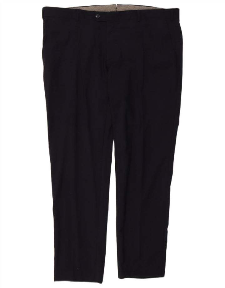 Calça de terno slim masculina vintage W40 L30 azul marinho