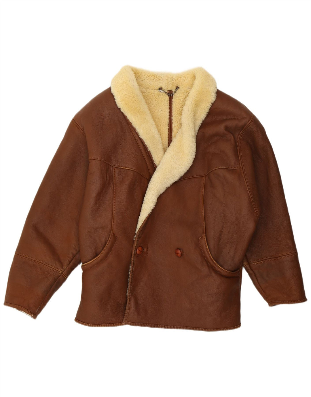 Jaqueta masculina vintage de corte solto IT 46 couro marrom pequeno