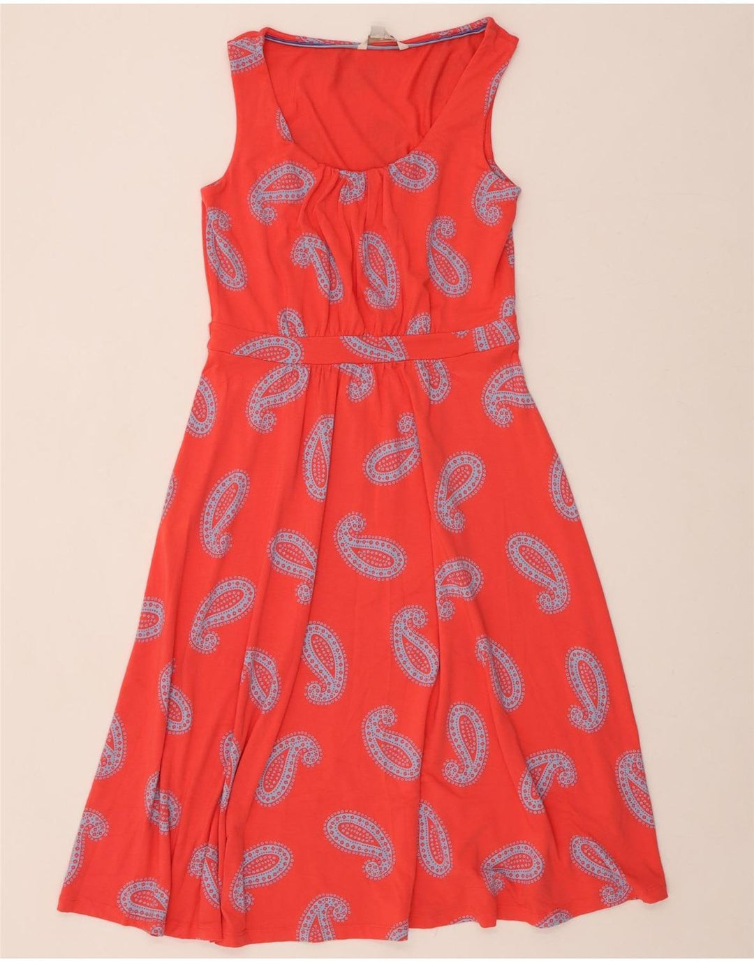 Vestido feminino BODEN longo sem mangas evasê Reino Unido 12 médio vermelho paisley viscose