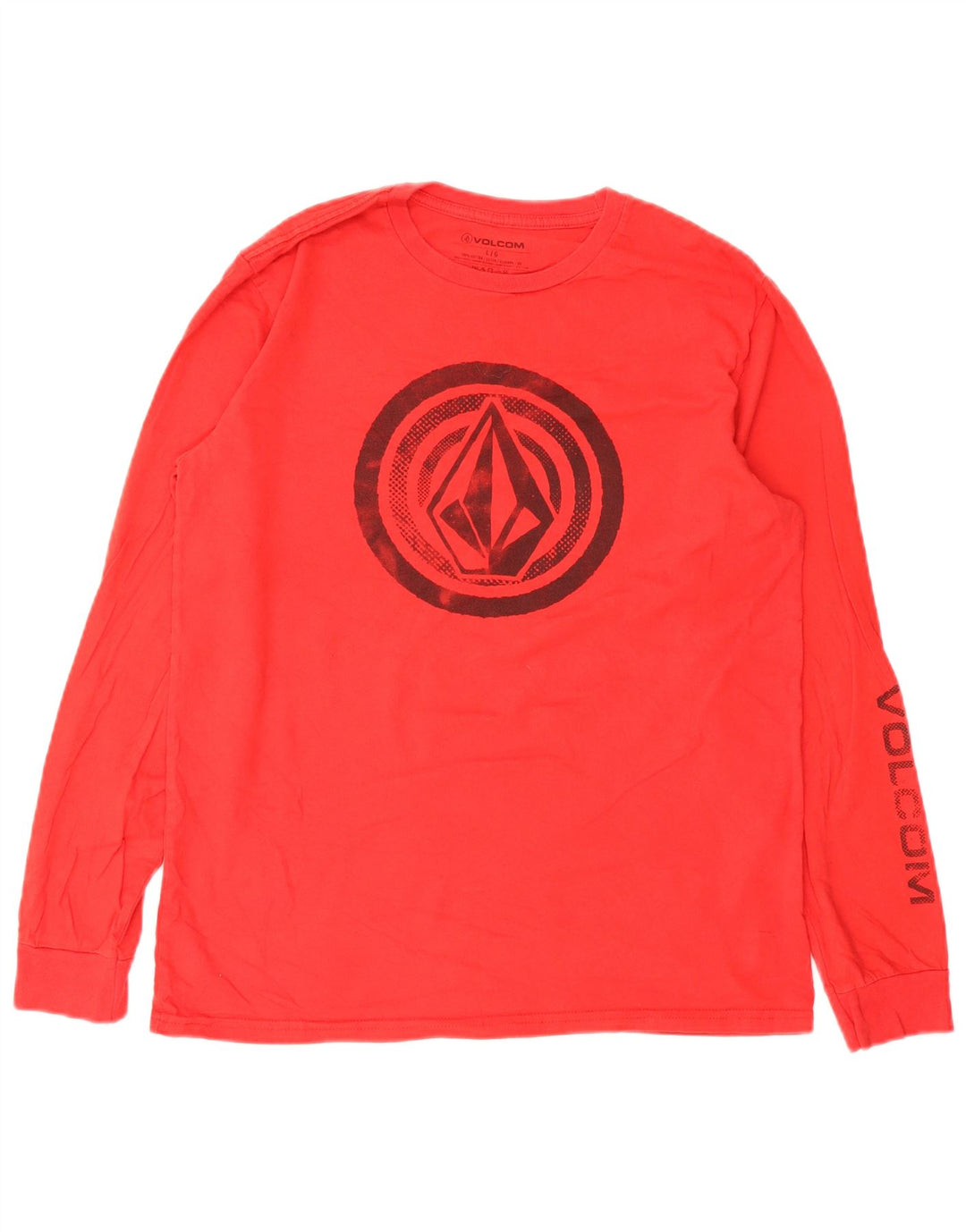 Camiseta masculina gráfica Volcom manga comprida grande algodão vermelho