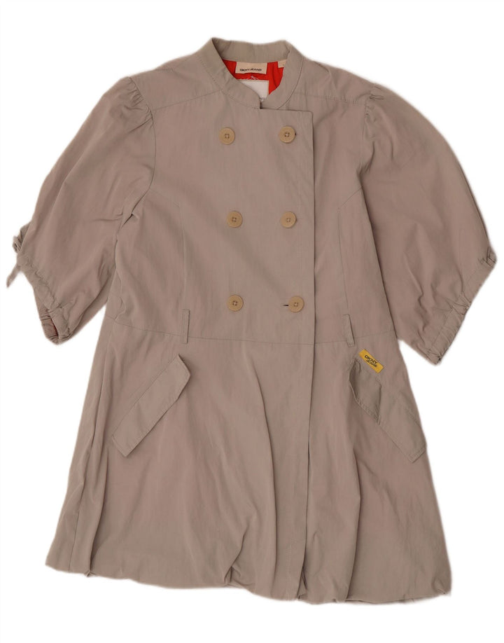 Casaco feminino Dkny manga 3/4 com peito duplo Reino Unido 16 poliéster cinza grande