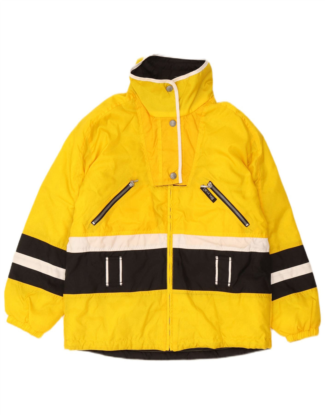 Jaqueta acolchoada grande Tio Sam feminina Reino Unido 10 pequeno bloco colorido amarelo