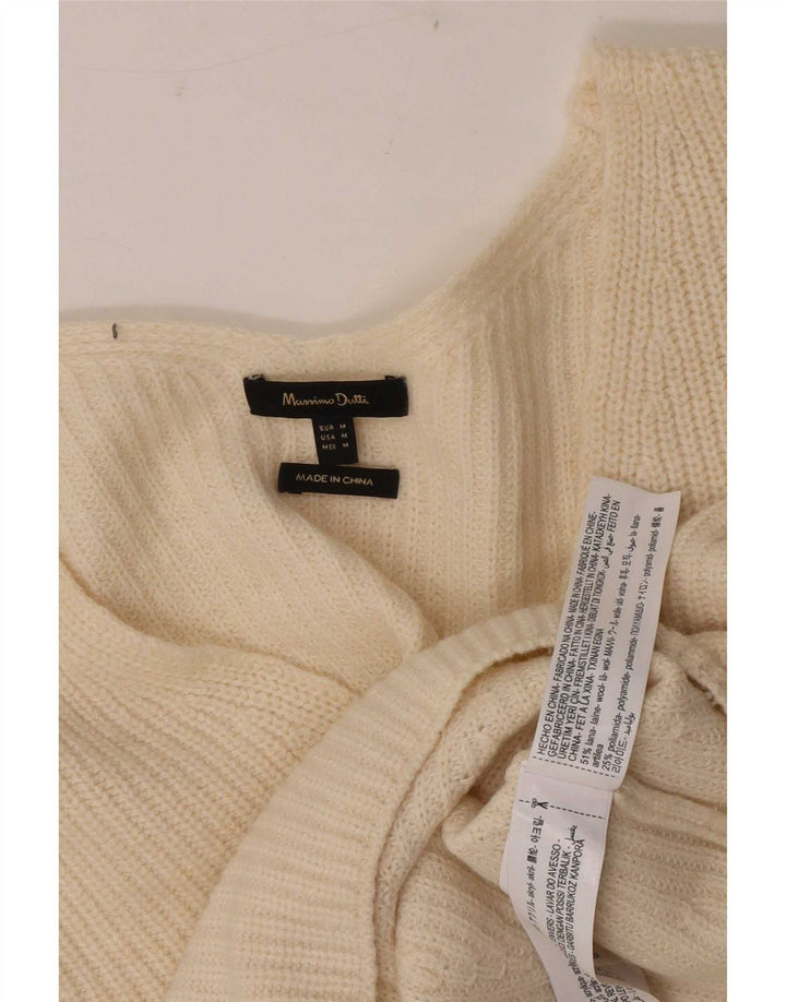 Suéter feminino Massimo Dutti com decote em V, Reino Unido 14, médio, off white, lã