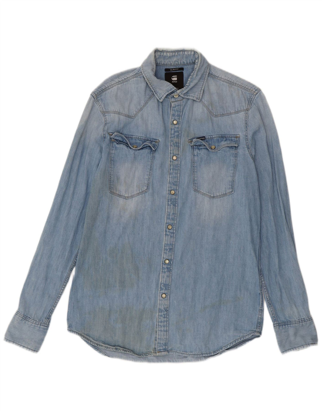 Camisa jeans masculina G-Star Slim Fit algodão azul médio