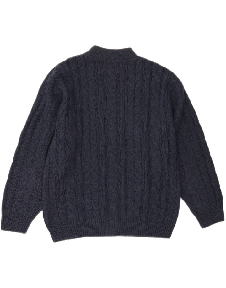 Suéter feminino VINTAGE com gola redonda UK 18 XL azul marinho acrílico