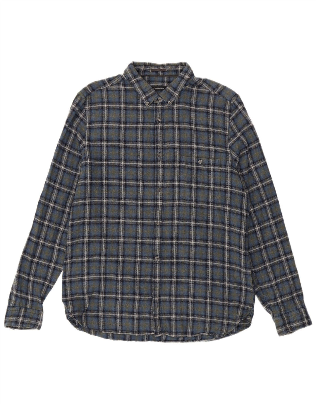 Camisa masculina de flanela slim French Connection grande algodão xadrez azul