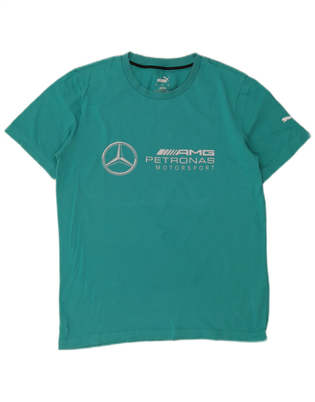 Puma Mens Graphic T-Shirt Top Pequeno Algodão Turquesa