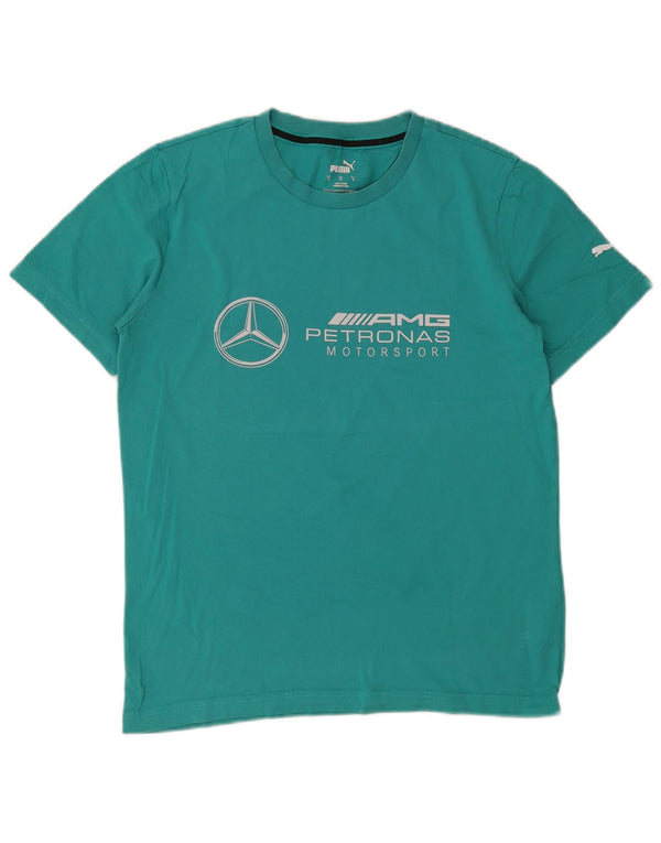Puma Mens Graphic T-Shirt Top Pequeno Algodão Turquesa