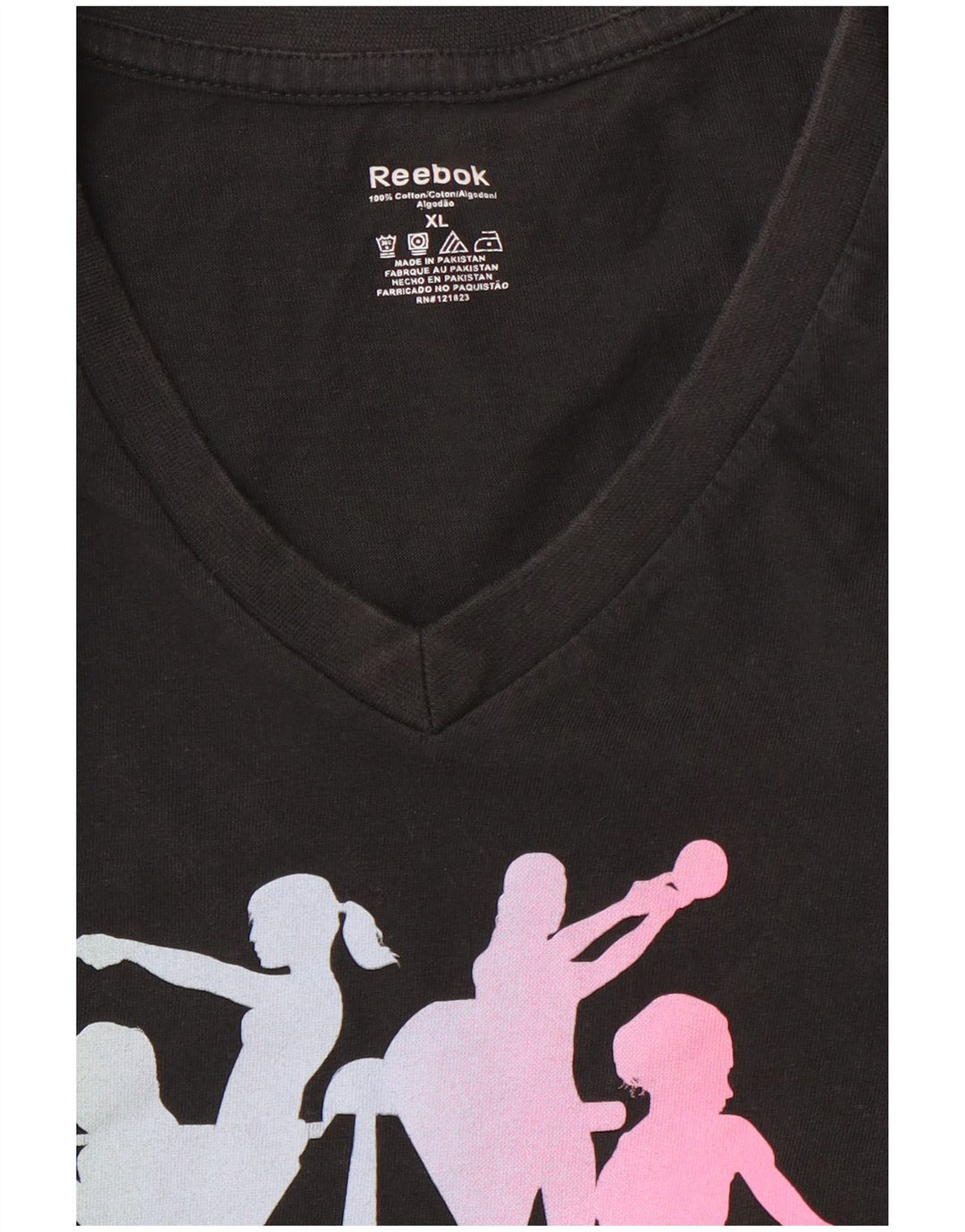 Camiseta feminina gráfica REEBOK UK 18 XL algodão preto