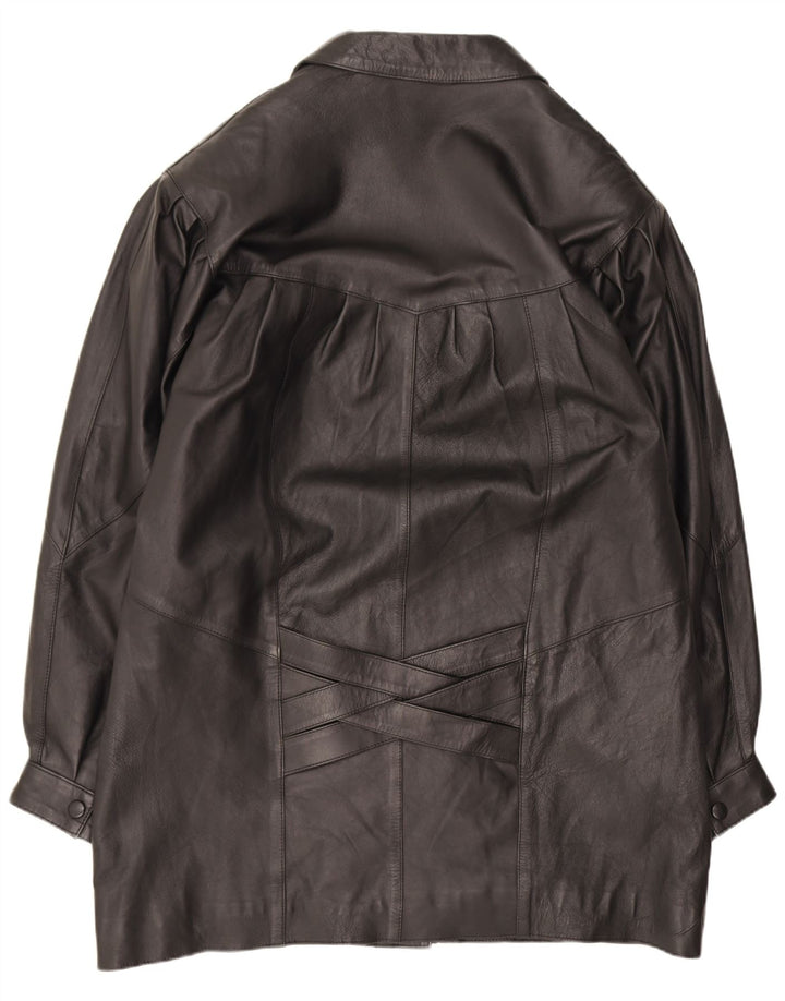 Casaco de couro feminino vintage UK 18 XL preto