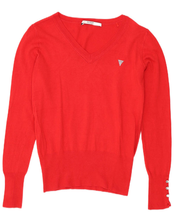 Suéter feminino Guess com decote em V UK 4 XS Viscose vermelha