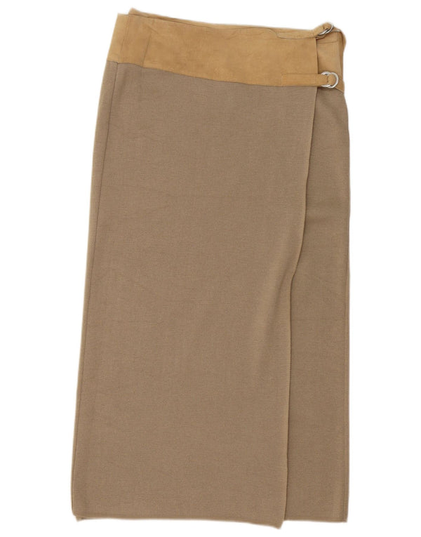 Saia midi feminina Benetton grande W32 lã colorblock bege
