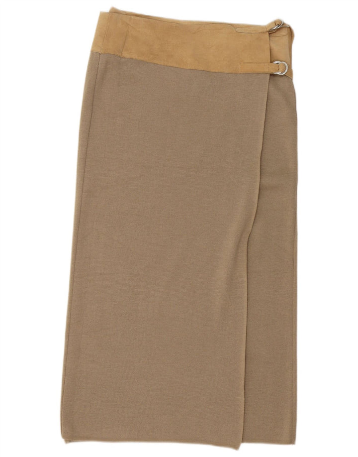 Saia midi feminina Benetton grande W32 lã colorblock bege