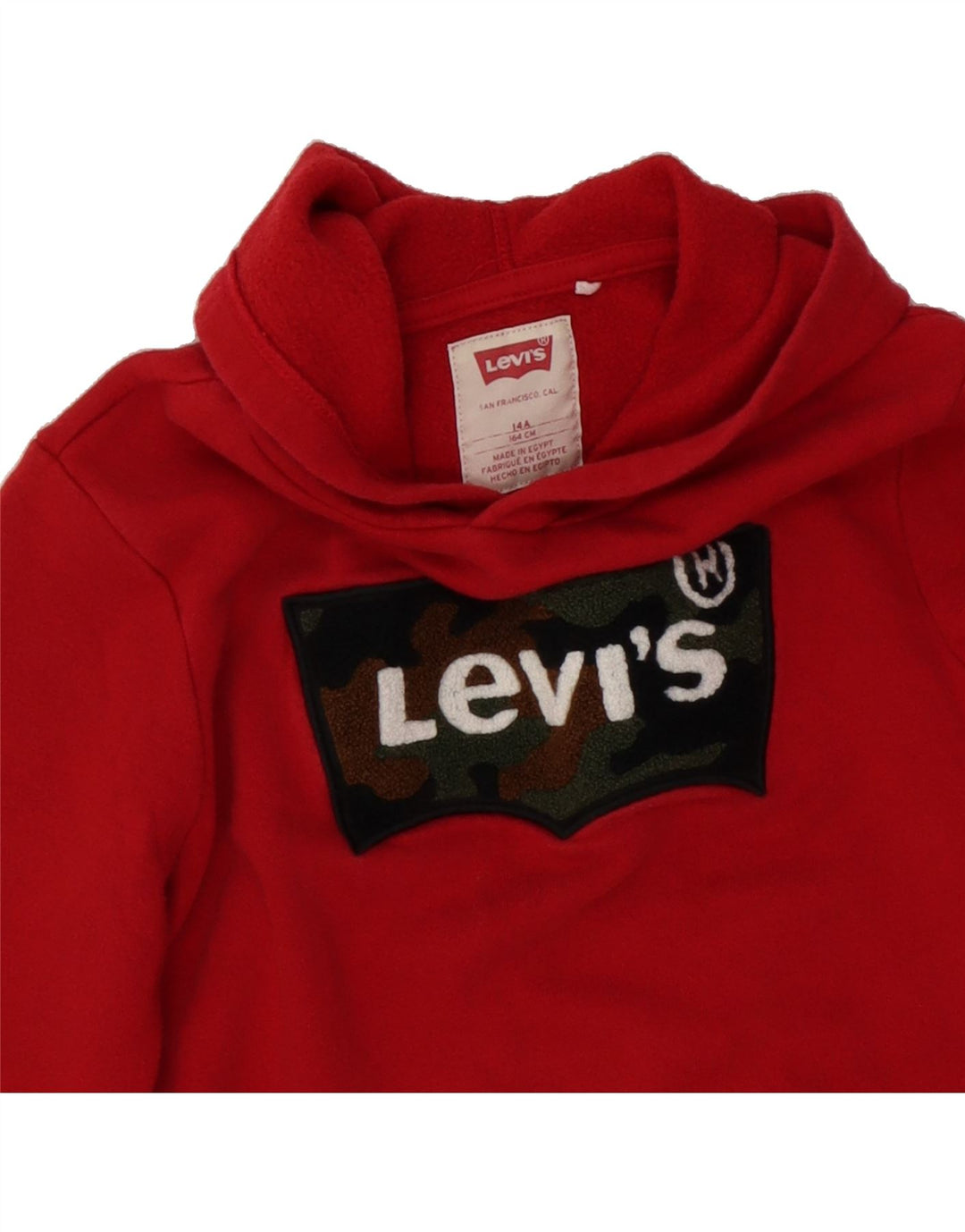 LEVI'S Boys Graphic Hoodie Jumper 13-14 Years Red Cotton Vintage Levi's and Second-Hand Levi's from Messina Hembry 