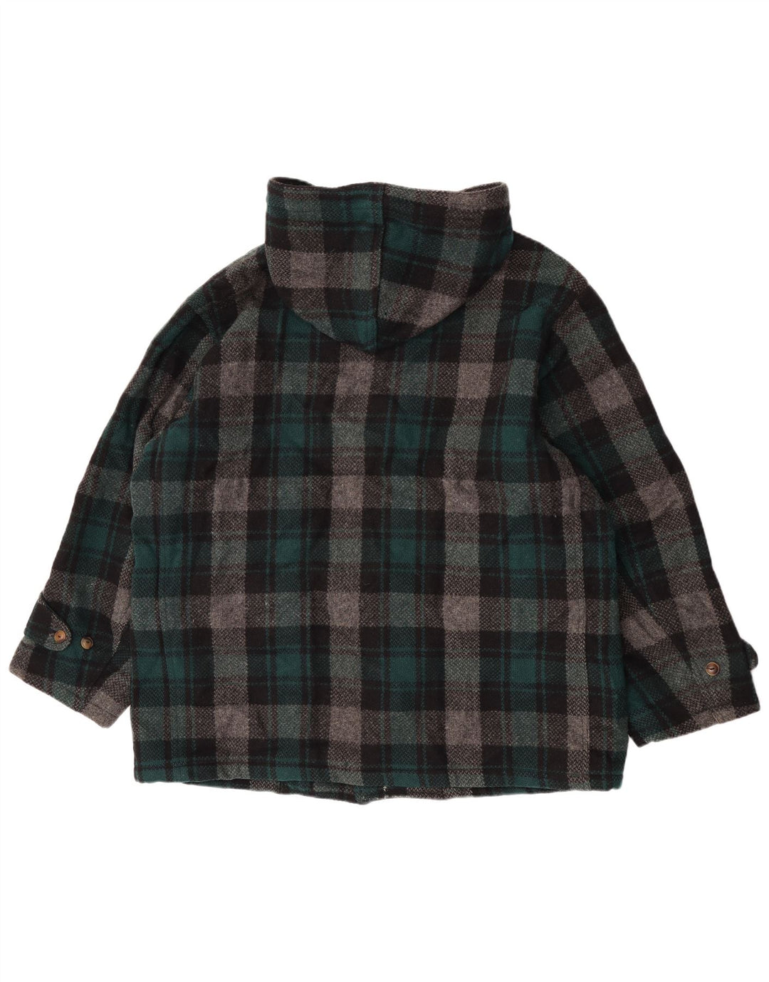 Enrico Coveri Duffle Coat feminino com capuz IT 44 lã xadrez verde médio