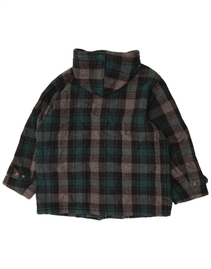 Enrico Coveri Duffle Coat feminino com capuz IT 44 lã xadrez verde médio