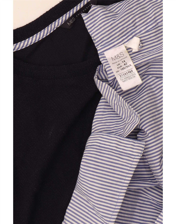 Top feminino Marks & Spencer de manga comprida UK 14 grande bloco colorido azul marinho