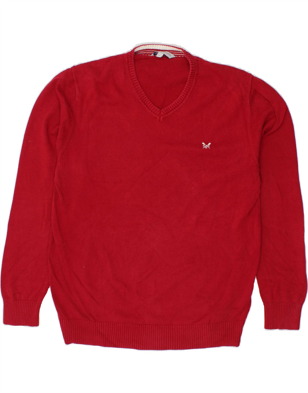 CREW CLOTHING Mens V-Neck Jumper Sweater Large Red Cotton Vintage Crew Clothing and Second-Hand Crew Clothing from Messina Hembry 