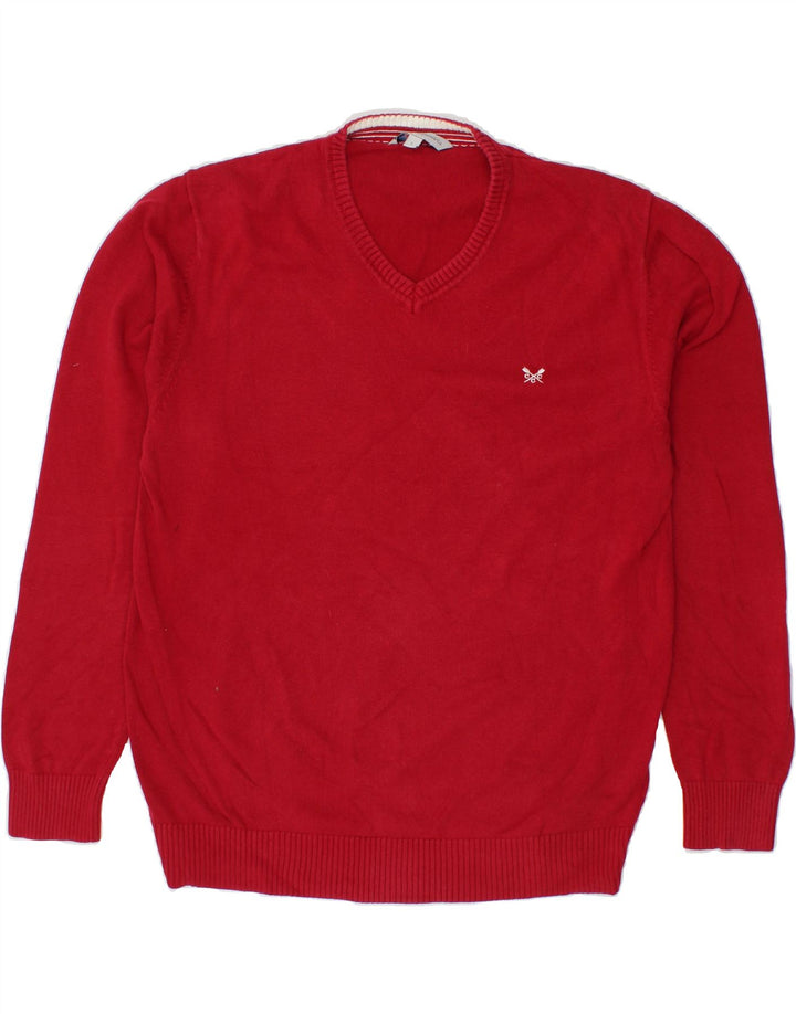 CREW CLOTHING Mens V-Neck Jumper Sweater Large Red Cotton Vintage Crew Clothing and Second-Hand Crew Clothing from Messina Hembry 