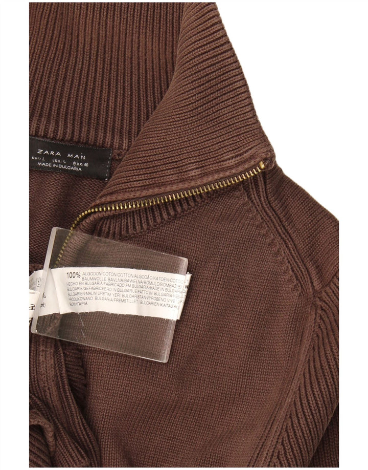 Suéter cardigã masculino Zara grande algodão marrom