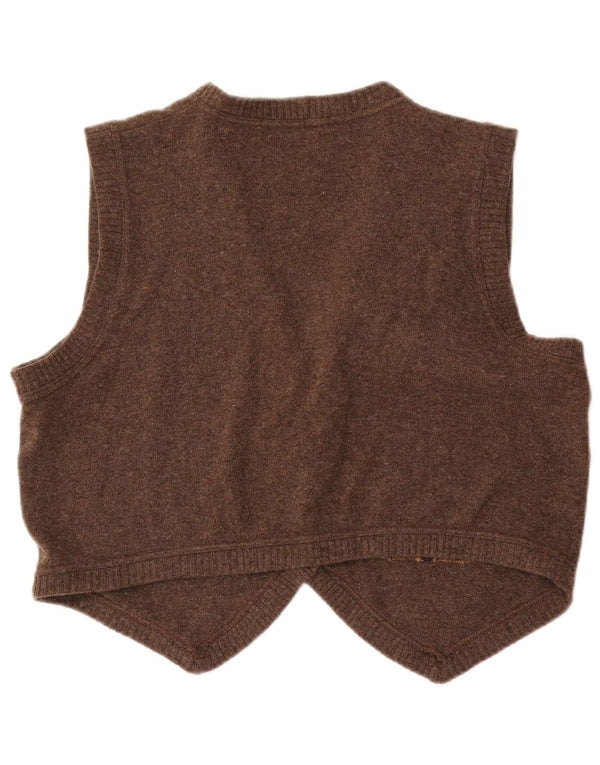 Colete de malha vintage feminino Reino Unido 16 grande novidade de lã marrom