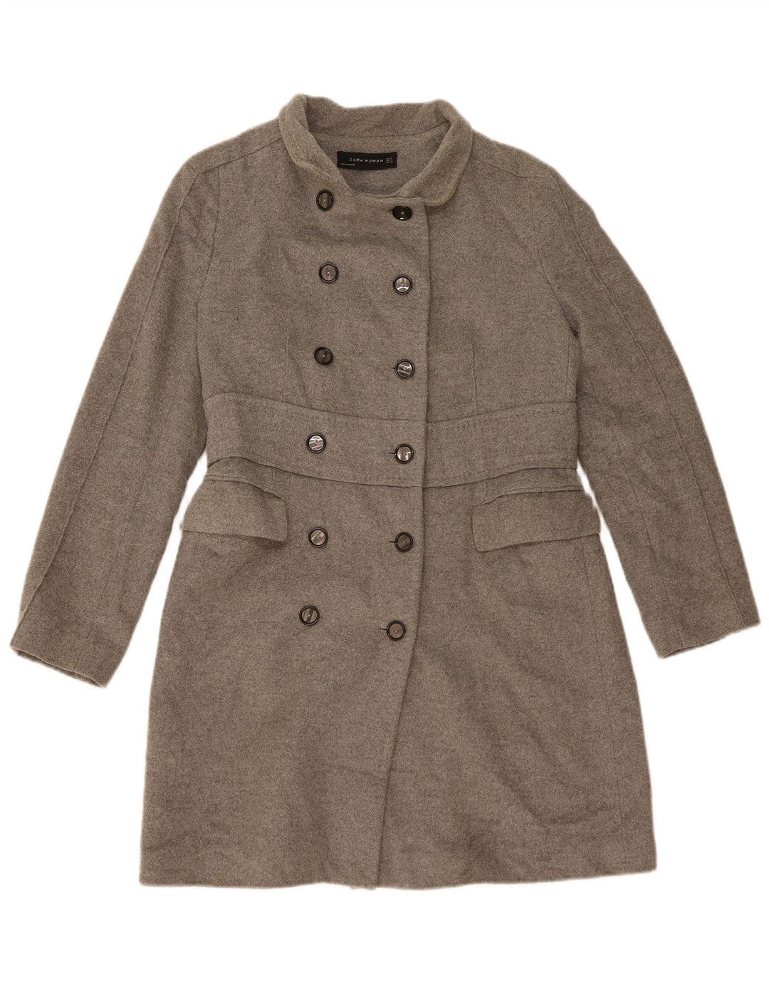 Casaco feminino Zara com peito duplo Reino Unido 14 lã cinza médio